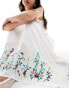 Фото #4 товара YAS Festival embroidered maxi boho skirt with tie waist in white - WHITE