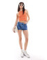 Pieces textured vest top in orange with white stripe