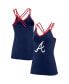 Women's Navy Atlanta Braves Barrel It Up Cross Back V-Neck Tank Top