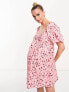 Wednesday's Girl Maternity puff sleeve ditsy floral print mini dress in pink