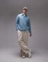 Topman – Oversize-Polohemd aus Bouclé in Blau meliert