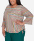 Plus Size Emerald Isle Women's Spliced Texture Drawstring Hem Top