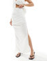 Kaiia textured ruched side split maxi skirt co-ord in white