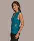 Donna Karan Women's Sleeveless Faux-Wrap Blouse Empire Teal, XS - фото #3