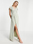 Фото #1 товара TFNC Bridesmaid flutter sleeve v neck dress in sage green