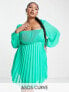 ASOS DESIGN Curve square neck pleated mini skater dress in emerald green US 14 - фото #1