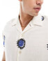 Paul Smith revere collar shirt in cream with all over blue print