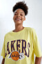 Фото #6 товара Fit Nba Los Angeles Lakers Oversize Fit Bisiklet Yaa Kısa Kollu Tişört