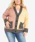 ფოტო #1 პროდუქტის Plus Size Zola Colorblock V-neck Cardigan Sweater