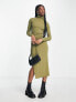 Фото #7 товара COLLUSION rib roll neck long sleeve midi dress in green