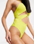 Фото #3 товара Pull&Bear cut out high leg halterneck swimsuit in lime