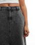 Vila denim maxi skirt with front split in dark grey wash