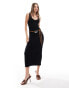 Mango knitted ribbed midi dress in black