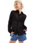 Weekday sheer textured linen shirt in black Черный, XS - EU 34 - фото #2