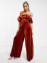 Фото #1 товара ASOS DESIGN velvet off shoulder wide leg jumspuit in rust