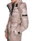 Karl Lagerfeld Womens Shine Hooded Short Belted Puffer Coat