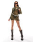 Фото #3 товара COLLUSION distressed knit long sleeve mini dress in khaki