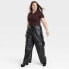Фото #2 товара Women's High-Rise Straight Faux Leather Cargo Pants - A New Day Black 17