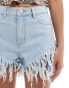 DTT extreme frayed festival denim shorts in light blue