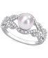 Cultured Freshwater Pearl (7mm) & Diamond Accent Openwork Ring in Sterling Silver