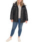 Women's Plus Size Faux-Leather Faux-Shearling Hooded Anorak Puffer Coat