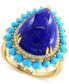 Фото #1 товара EFFY® Lapis Lazuli, Turquoise, & Diamond (1/6 ct. t.w.) Pear Halo Ring in 14k Gold