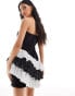 In The Style exclusive bandeau dress with contrast asymmetric polka dot trim in black