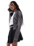 Pimkie distressed leather look zip through fitted biker jacket in dark grey