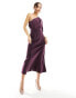 Фото #4 товара ASOS DESIGN satin one shoulder flutter sleeve midaxi dress in wine