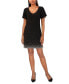 ფოტო #1 პროდუქტის Women's V-Neck Short-Sleeve Embellished-Hem Shift Dress
