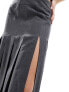 Фото #3 товара ASOS DESIGN box pleated midi skirt with high split in grey