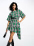 ASOS DESIGN boucle mini smock dress with frayed hem in green check 32 - фото #1