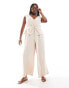 Фото #1 товара ASOS DESIGN Curve v neck wrap waistcoat jumpsuit in oatmeal