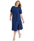 ფოტო #3 პროდუქტის Plus Size Round-Neck Fit & Flare Scuba Crepe Dress