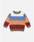 ფოტო #1 პროდუქტის Boy Knitted Raglan Sweater Red Wine, Burnt Orange And Oatmeal Stripe - Child