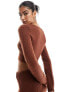 Фото #3 товара ASOS DESIGN crop jumper with scoop neck in fluffy yarn in toffee co-ord