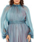 Women's Plus Size Puff Sleeve Embellished Cuff V Neck A Line Gown