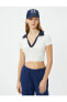 Фото #12 товара Футболка Koton Crop Polo Yaka Contrast Slim Fit