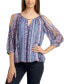 Фото #1 товара Juniors' Printed Keyhole-Neck Cold-Shoulder Top