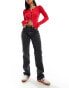 Pieces Kelly high waisted straight leg jeans in dark grey wash