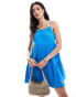 ONLY strappy tiered mini cheesecloth dress in blue