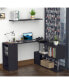 Фото #2 товара Rotating Corner Table Shelf Combo L-Shaped I-Shape Home Office, Black