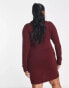 Brave Soul Plus crew neck jumper dress in burgundy