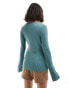 & Other Stories fitted cardigan with extended flared sleeve and scalloped front button detail in teal blue