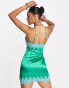 Фото #3 товара Missyempire contrast lace satin mini dress in green and turquoise blue