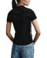 ფოტო #2 პროდუქტის Women's V-Neck Side-Logo Rib-Knit Short Sleeve Polo Top