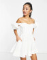 Фото #1 товара Bardot ruffle sleeve corset mini dress in white