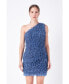 Фото #2 товара Women's Mesh Trimmed One Shoulder Mini Dress