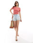 Noisy May short sleeve open back top in coral