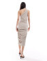 Pretty Lavish ruched one shoulder midaxi dress in stone